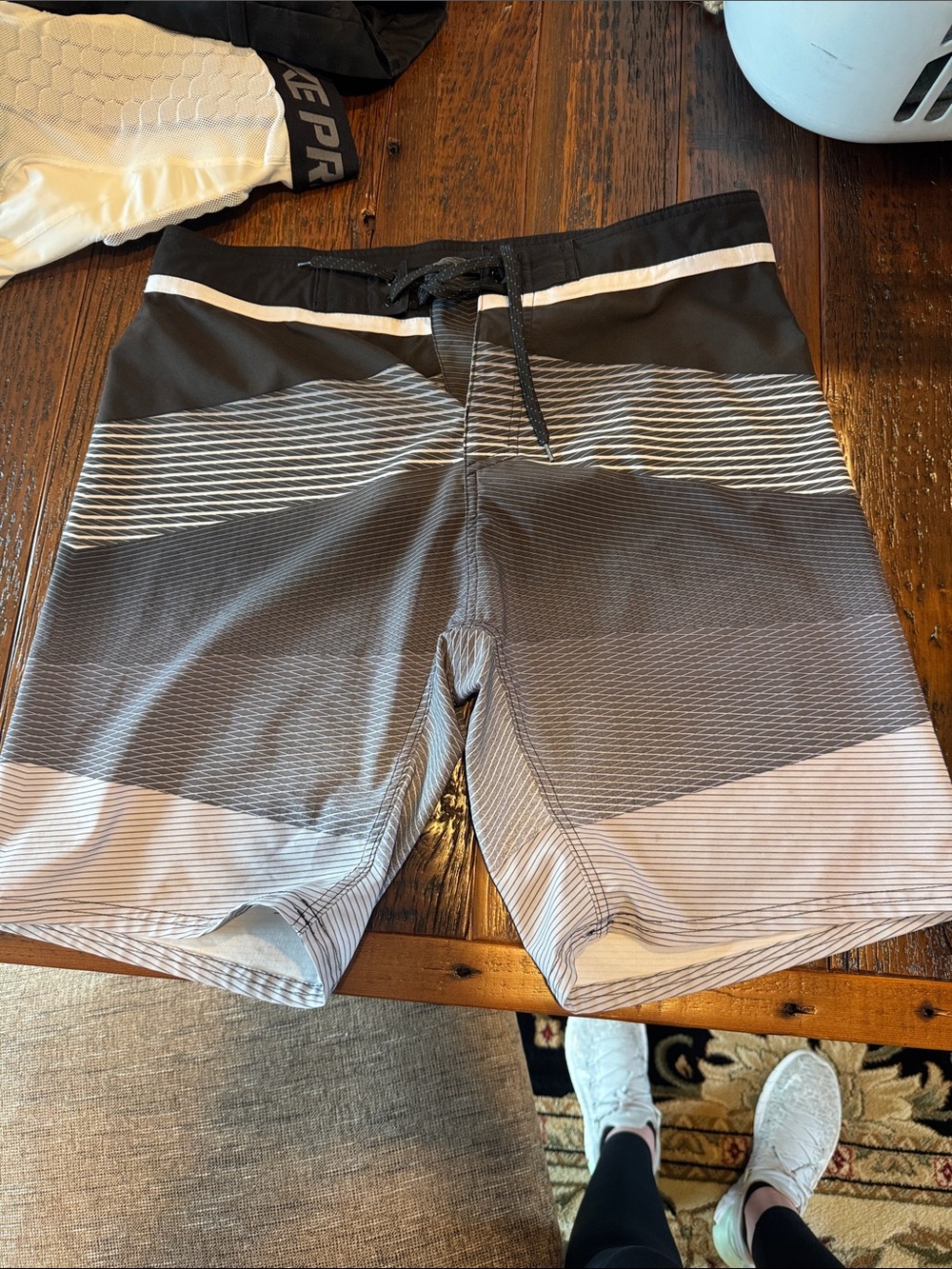 Men's Black and Gray Stripe Swim Trunks